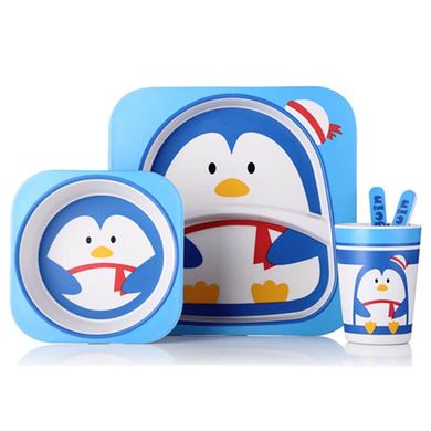 MH-2770-22 - Посуда для детей из бамбука – Пингвин – 5 предметов