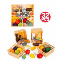 Фото товару Набір іграшкових овочів, фруктів, продуктів. фастфуд, у шухлядках - 32 предмети,  XG3-25