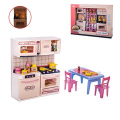 Кухня для будиночка з ляльками, повний кухонний набір, світло, обідній стіл, Defa D663T-2