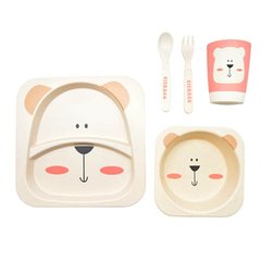 2770-13 - Бамбуковая посуда для детей – белый мишка – 5 предметов
