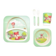 Бамбуковая посуда (для детей), набор из 5 предметов - лисичка в деревне,  MH-2770-19