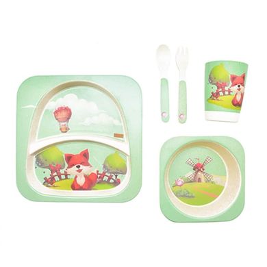 MH-2770-19 - Бамбуковая посуда (для детей), набор из 5 предметов - лисичка в деревне