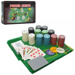 Фото товару Набір для гри в покер (300 фішок) з сукном та колодою карт, в жерстяній коробці,  A164