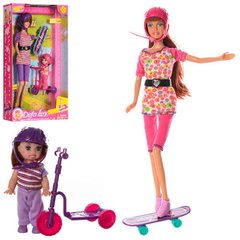 Кукла на скейтборде с дочкой, на велосипеде - спортивная семья, Defa 8191