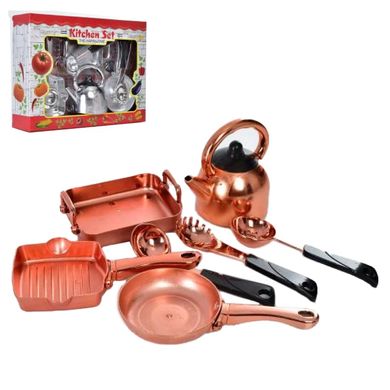 LN1013A4-5 - Набор игрушечной посуды - с чайником и сковородками, стилизация под металлическую