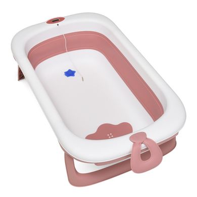 El Camino ME 1106 r - Складна силіконова ванна (рожева) для купання немовлят, з вбудованим термометром для води