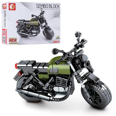 Sembo block 701136 - Модель мотоцикла (чорно-зелений) на підставці – конструктор на 205 деталей