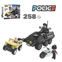 Kids Bricks  KB 126 - Конструктор - поліція - з 258 деталей збираються джип, мотоцикл та поліцейський броньовик