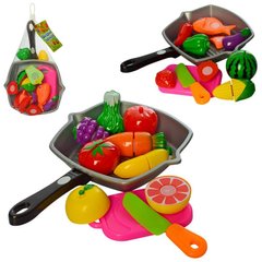 Фото товару Іграшкова сковорідка з набором овочів та фруктів на липучці,   3016C