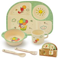 MH-2773-8 - Бамбуковая посуда для детей – Зверята и воздушные шарики – 5 предметов