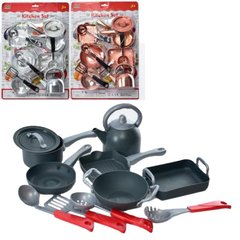 LN1018A3-5-4 - Іграшковий посуд у наборі - з чайником та сковорідками, стилізація під металеву