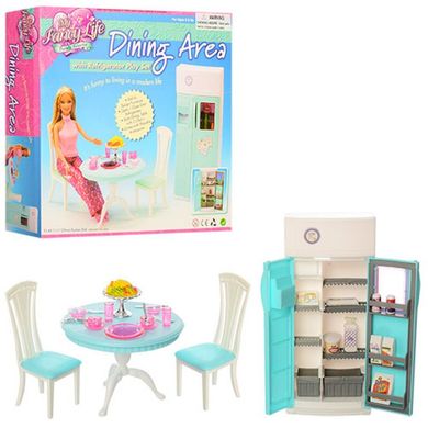 2812 - Меблі для ляльки барбі Кухня, стіл, стільці, холодильник, посуд, меблі для будиночка барбі, Глорія