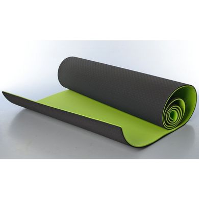 Килимок (каремат, йогомат) для йоги TPE, (чорно-зелений) - 6 мм -  MS 0613-1-BG