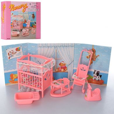 9409 - Меблі для ляльок - Дитяча кімната для пупсу барбі, ліжечко, ходунки, візочка, ванночка