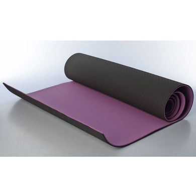 Килимок (каремат, йогамат) для йоги TPE, двоколірний (фіолетово-чорний),  MS 0613-1-BV