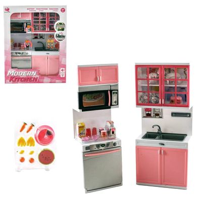Меблі для лялькового будиночка - кухня: посуд, СВЧ, Мийка, зі звуком і світлом, Limo Toy QF26216P