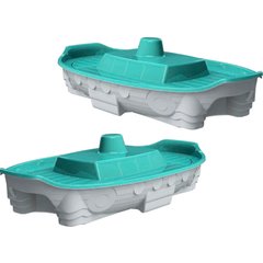 Фото товару Пісочниця для ігор з піском у вигляді човна, поставляється з кришкою, колір біло-блакитний, довжина 1,4 м, Долоні  03355/4