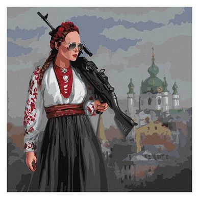 Идейка KHO4869 - Картина за номерами "Красавіця терпіти не буде! - українка з автоматом