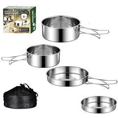 Фото товару Посуд для пікніка металевий - у наборі сковорідка сотейник, каструля і тарілка,  R30941