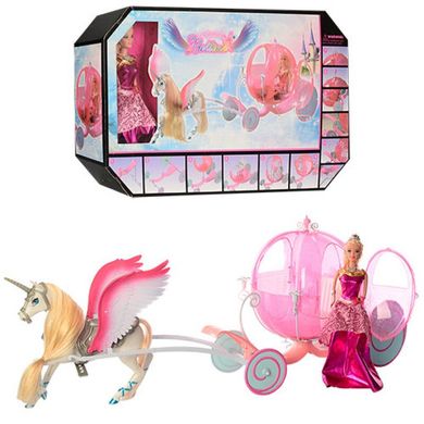 Фото товару Подарунковий набір Карета з конем і лялькою рожевий, кінь з крилами, лялька 29 см, 68019,  68019