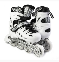 Роликовые коньки - фото Ролики раздвижные (размер L) Белые, со светящимися колесами, LF 905 L w