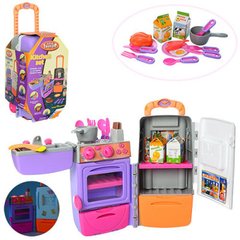 Фото товара - Детская кухня чемодан на колесах, плита, духовка, посуда, продукты, звук, свет, 9911,  9911