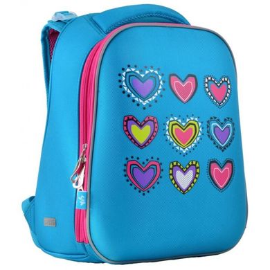 Фото товара - Ранец (рюкзак) - каркасный школьный для девочки - голубой Сердца - YES H-12-1 Hearts turquoi, 1 вересня 554490, 1 Вересня 554490