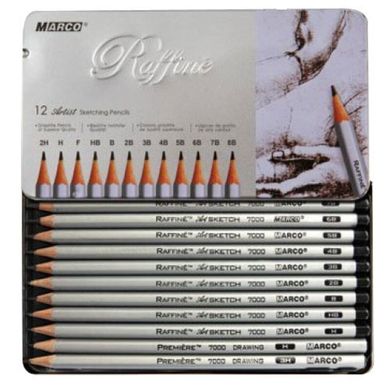 Фото товара - Набор графитных карандашей фирмы Marco, 12 шт в металлическом пенале, 7000-12TN, Marco 7000-12TN