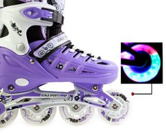 Роликовые коньки - фото Ролики раздвижные (размер L) со светящимися колесами (фиоетовые), LF 905 L V