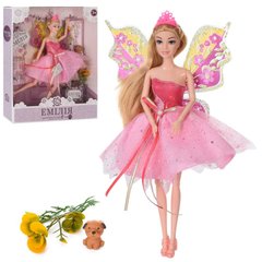 Шарнирная кукла из серии Эмилия - фея, в наборе с цветами и песиком,  5650