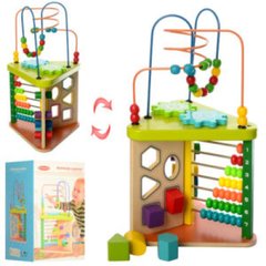 Фото товара - Универсальная деревянная развивающая игрушка для малышей - Сортер, лабиринт, счеты, 1258,  1258