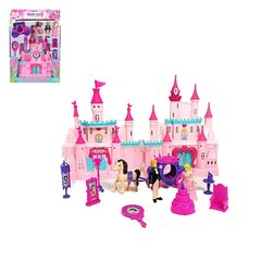 Сказочные замки, Кареты - фото Игрушечный розовый Замок с принцем, принцессой и каретой