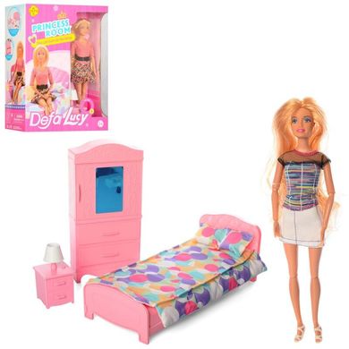 Фото товара - Игровой набор - кукла в спальне, кровать, тумбочка, Defa 8378-BF