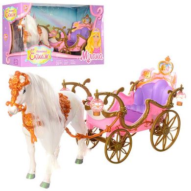 209 - Подарочный набор с каретой и лошадью розовая, карета, лошадь ходит, 209