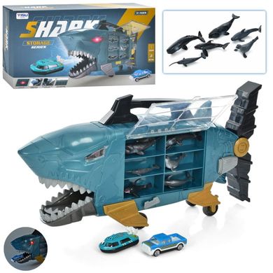 Игровой набор с морскими обитателями в кейсе в виде акулы + батискаф и машинка,  068-136B