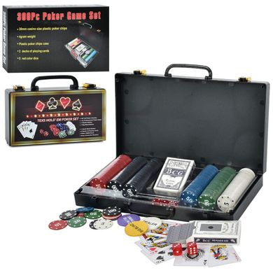 Набор для покера в кейсе - 2 колоді 300 фишек с номиналом,  XQ12114
