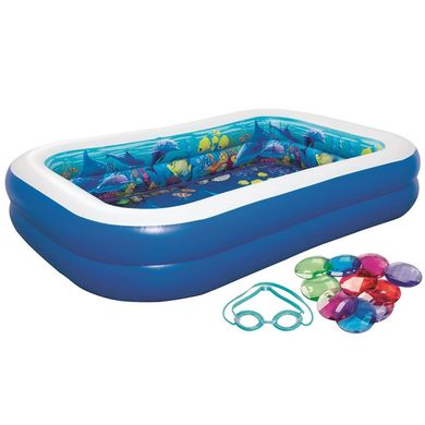 Фото товара - Семейный надувной бассейн, прямоугольный с набором подводных очков с 3D эффектом - длина 262 см, Besteway 54177
