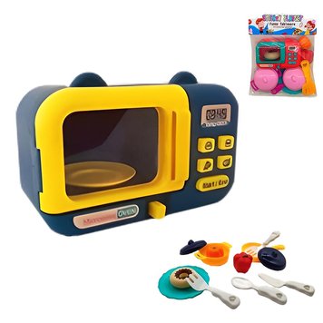 DS214 - Мікрохвильовка дитяча з набором іграшкового посуду, тарілка, що обертається, працює без батарейок