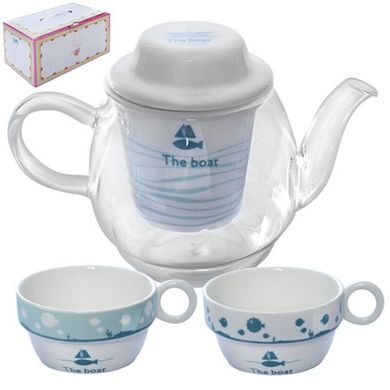 Фото-  R85628 Скляний заварник для чаю, трав і гарячих напоїв, чайник з ситом і чашками, R85628 у категорії