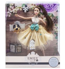 Шарнирная Кукла Эмили с собачкой - платьье с голубім бантом | "Emily Fashion Classics" ,  QJ079C