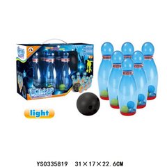 Фото товара - Детский кегельбан (Боулинг) - - кегли с подсветкой, - 6 шт + мяч,  AJ831-8BL