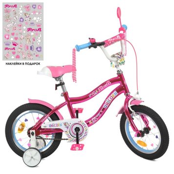 Y14242S - Дитячий велосипед для дівчинки - 14 дюймів рожевий - серія Unicorn