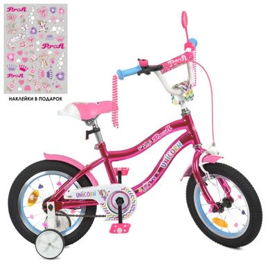 Фото товару Дитячий велосипед для дівчинки - 14 дюймів рожевий - серія Unicorn,  Y14242S