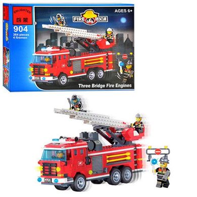 Конструктор Пожарный на 364 деталей - пожарные спасатели, пожарная машина, фигурки, аналог лего Qman 904