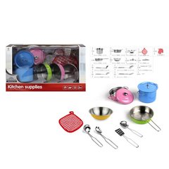 Іграшковий посуд  - фото Набір кольорового металевої іграшкової посуду, кухонне приладдя