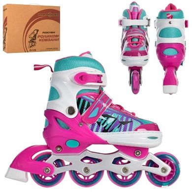 Фото товара - Роликовые коньки для девочки, раздвижные (35-38 размер), светящееся колесо - малиново-белый,, Profi A 4143-M-P
