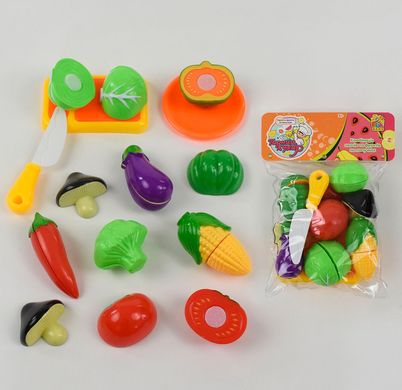 Фото товара - Игровой набор продукты на липучке овощи 8 шт, досточка, нож, в кульке, 6033,  6033