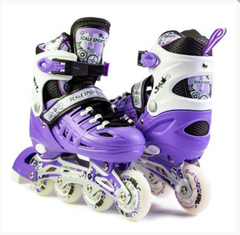 Роликовые коньки - фото Ролики раздвижные (размер M) - фиолетовые, со светящимися колесами, LF 905 M u