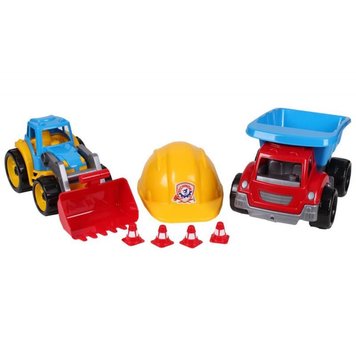 ТехноК 3985 - Ігровий набір Малюк - будівельник, Машинки Самоскид Трактор і каска