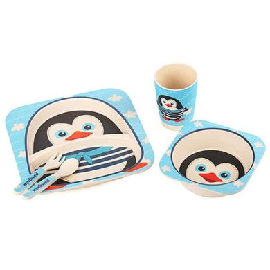 Фото товара - Бамбуковая посуда для детей – Пингвин - моряк – 5 предметов,  2770-14